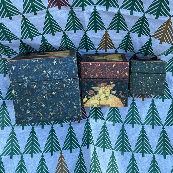 NWT Set of 3 Holiday Primitive Winter Wonderland Nesting Boxes - Picture 5 of 7